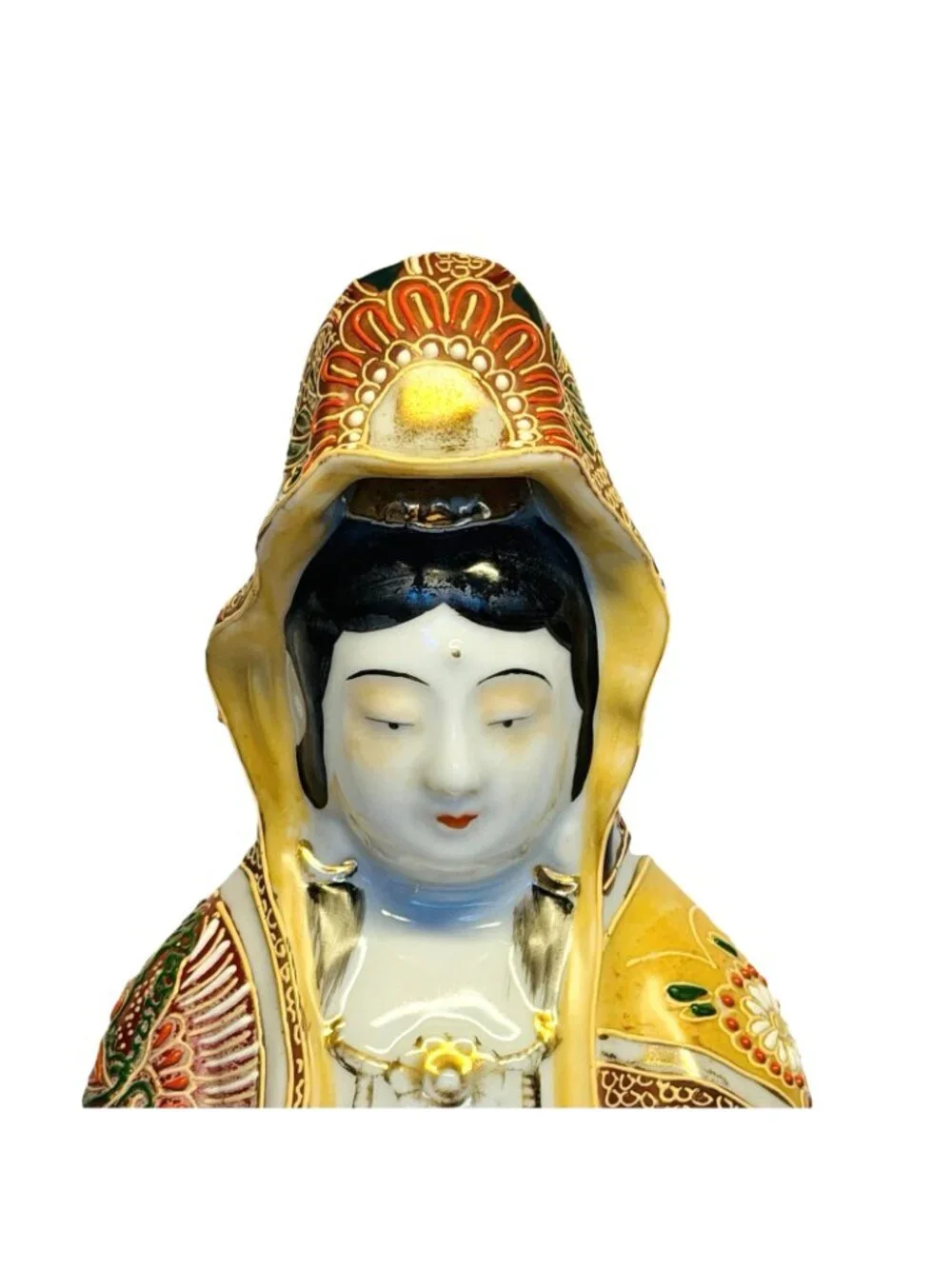 Japanese Kutani Buddhist Bodhisattva Kannon Kuan Yin Mercy Statue Moriage - Picture 3 of 15
